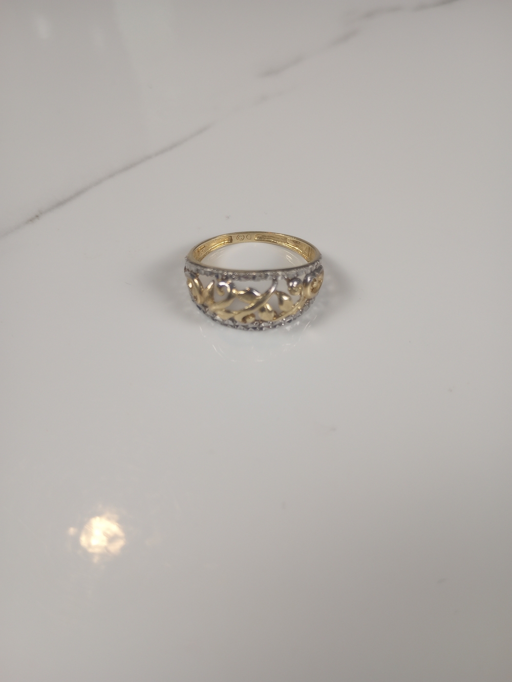10K White And Yellow Gold Floral Leaf Ring